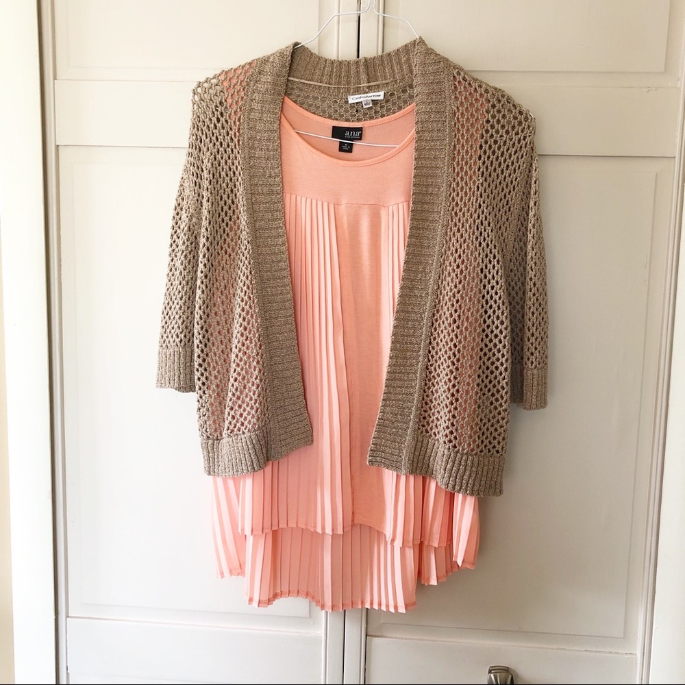 Open Knit Tan Shrug with 2/3 Sleeves , Sz. L